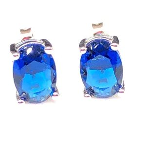 925 Oval Cut Lab Grown Sapphire Stud Earrings
